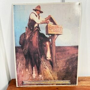 Vintage 1993 Cream of Wheat Tin Sign Cowboy Horse AAA Sign Co Nabisco 17x12.5